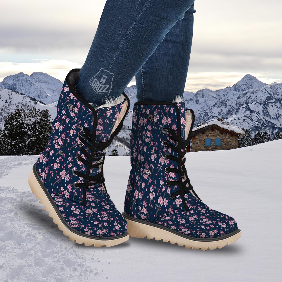 Cherry Blossom Sakura Print Pattern Snow Boots-grizzshop