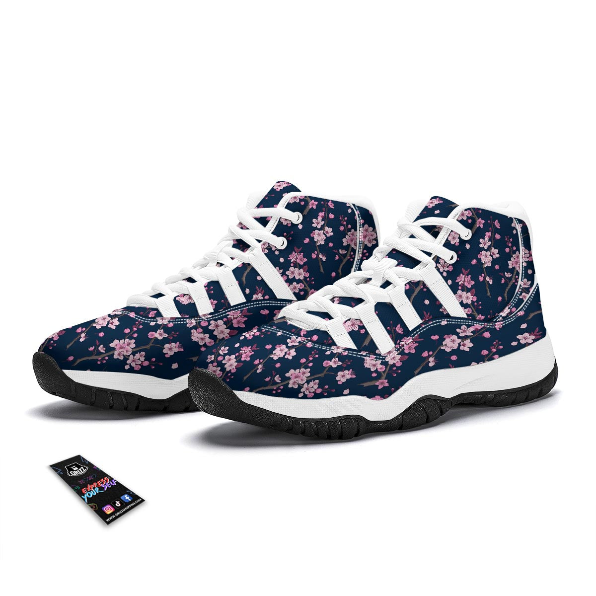 Cherry Blossom Sakura Print Pattern White Bball Shoes-grizzshop
