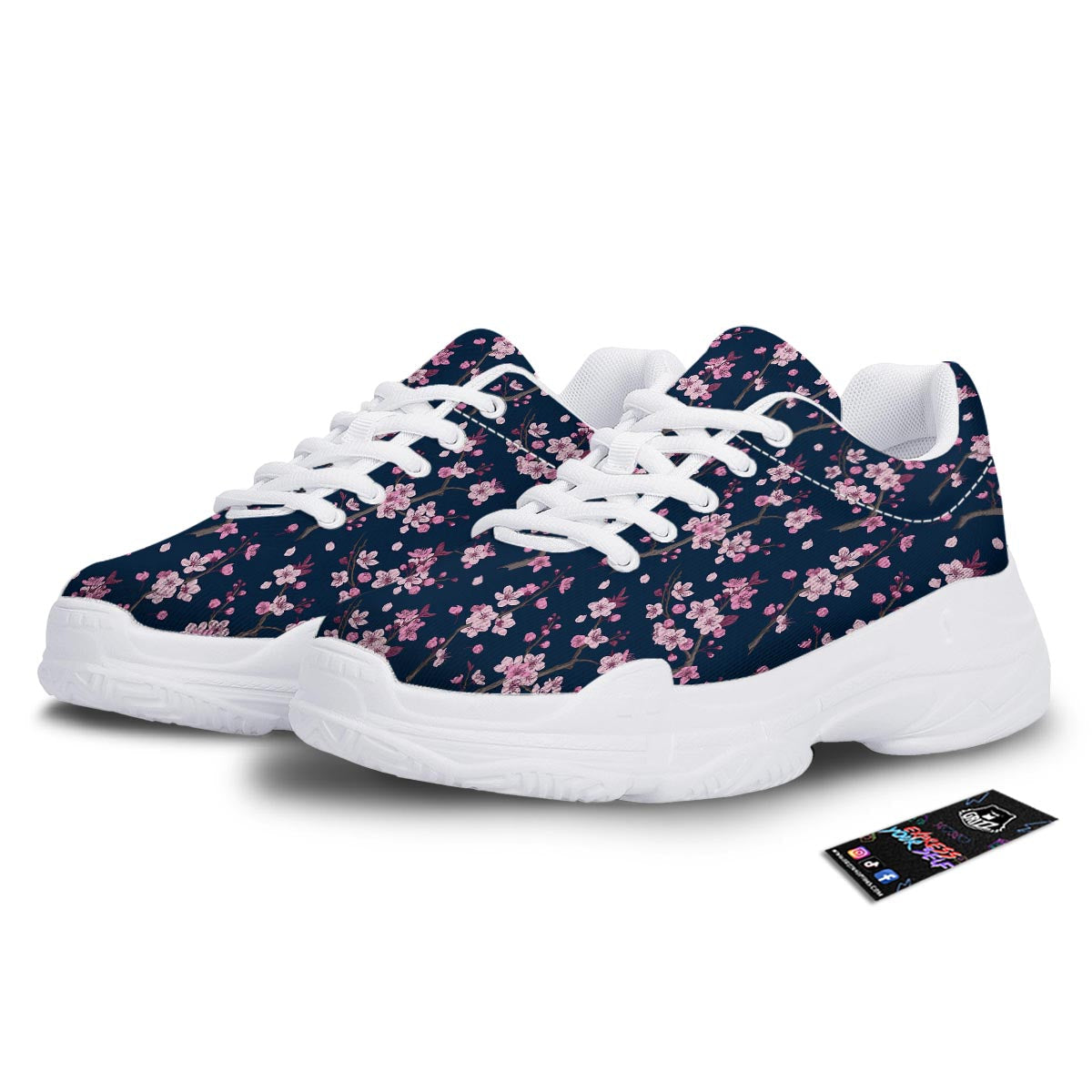 Cherry Blossom Sakura Print Pattern White Chunky Shoes-grizzshop