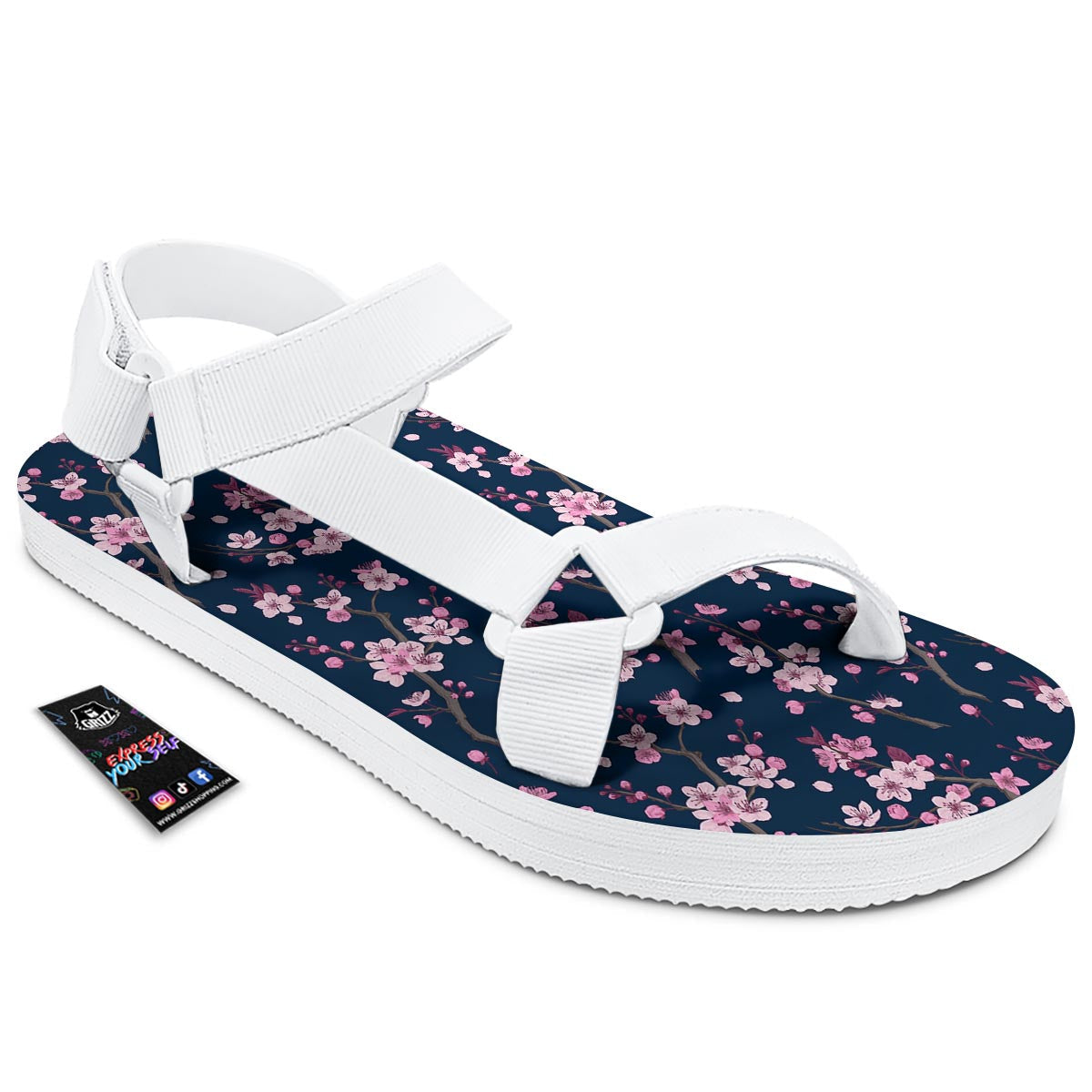 Cherry Blossom Sakura Print Pattern White Open Toe Sandals-grizzshop