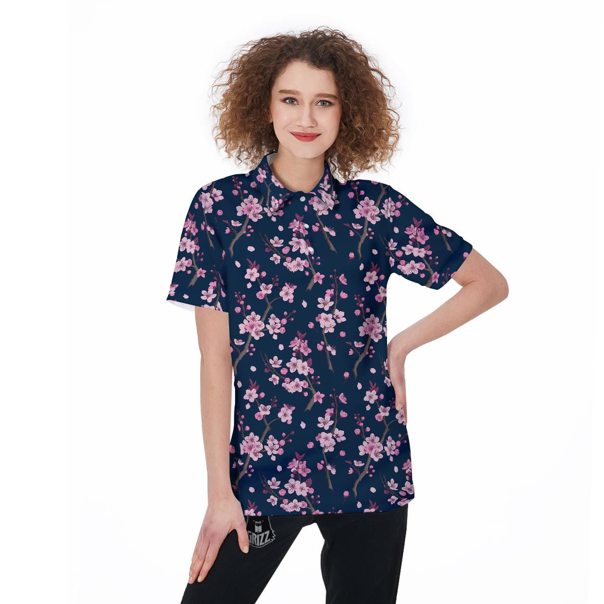 Cherry Blossom Sakura Print Pattern Women's Golf Shirts-grizzshop