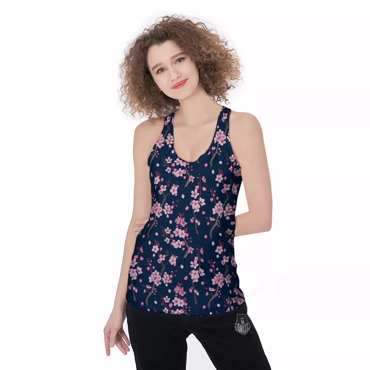 Cherry Blossom Sakura Print Pattern Women's Racerback Tank Top-grizzshop