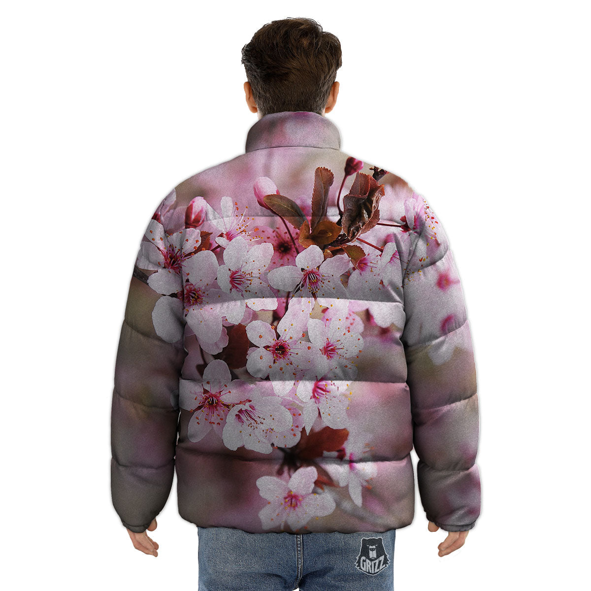Cherry Blossom Sakura Print Puffer Jacket-grizzshop