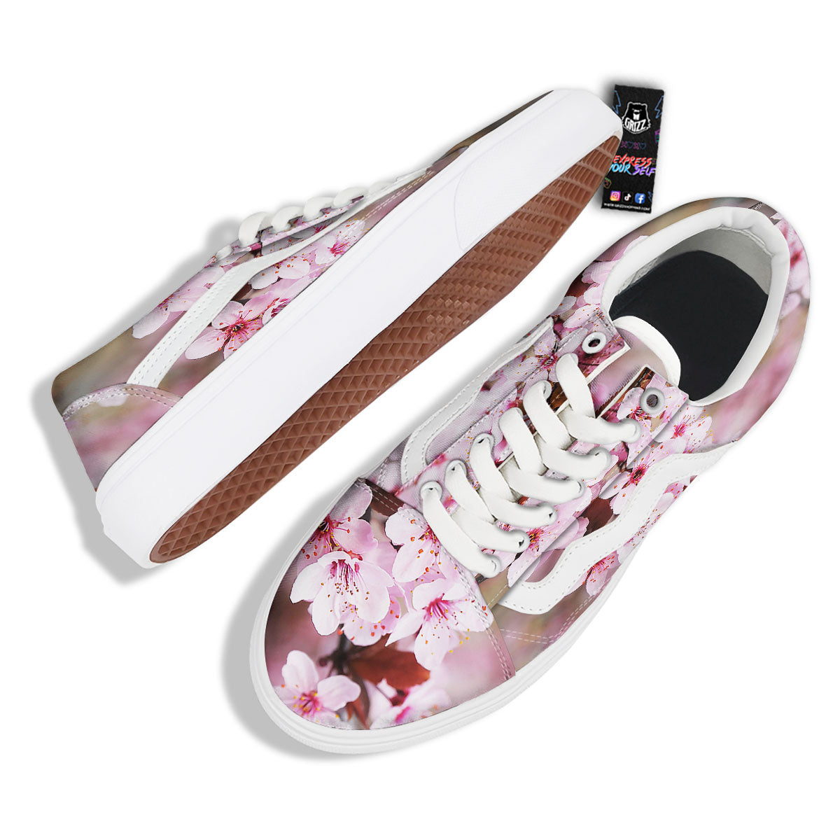 Cherry Blossom Sakura Print Skate Shoes-grizzshop