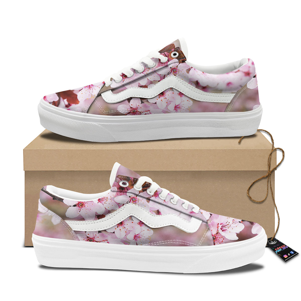 Cherry Blossom Sakura Print Skate Shoes-grizzshop
