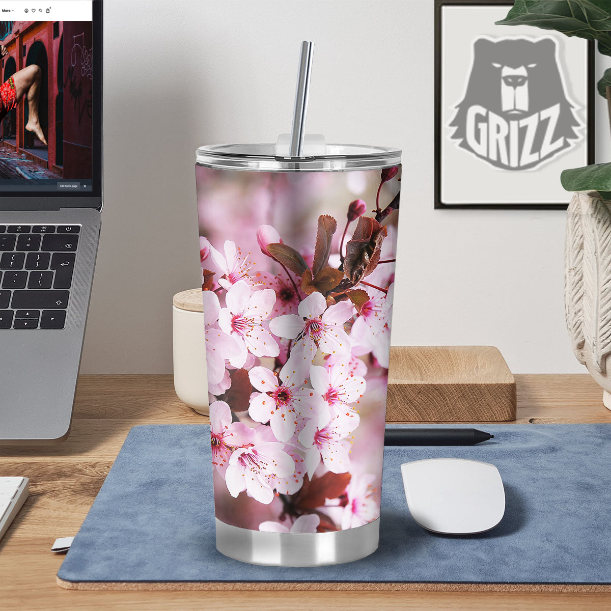 Cherry Blossom Sakura Print Tumbler-grizzshop
