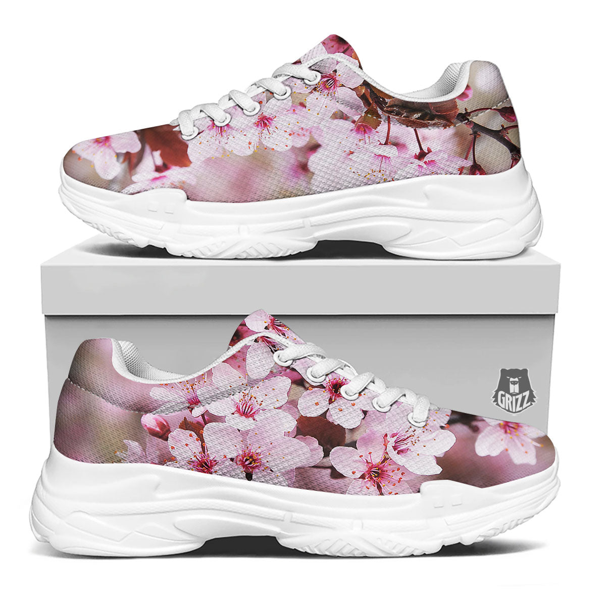 Cherry Blossom Sakura Print White Chunky Shoes-grizzshop