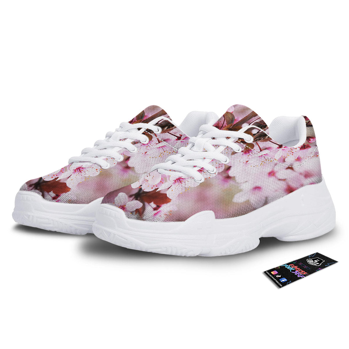 Cherry Blossom Sakura Print White Chunky Shoes-grizzshop