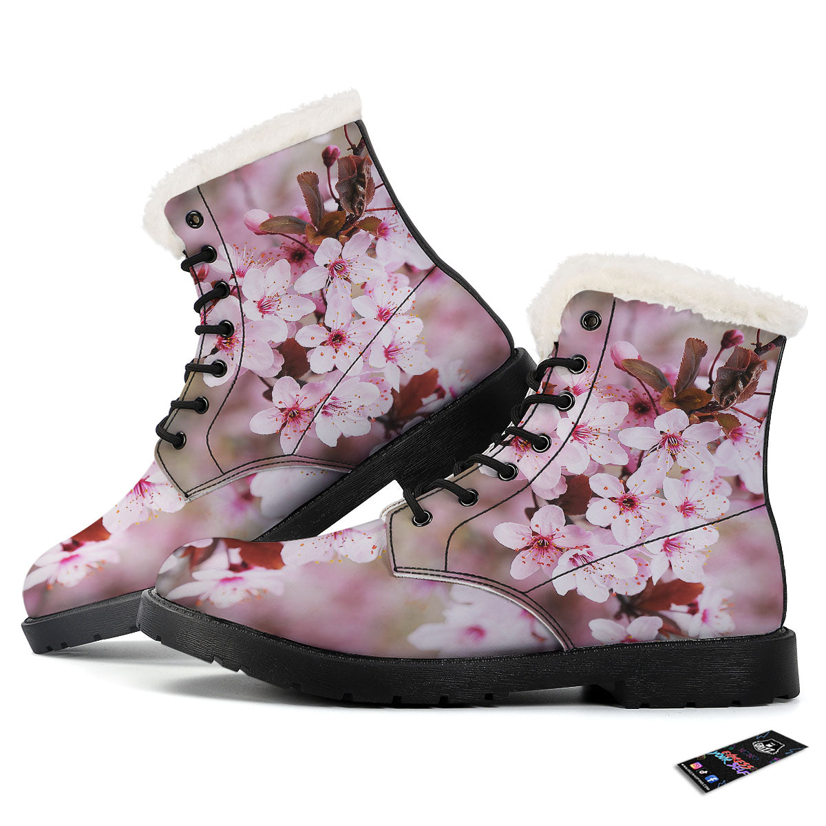 Cherry Blossom Sakura Print Winter Boots-grizzshop