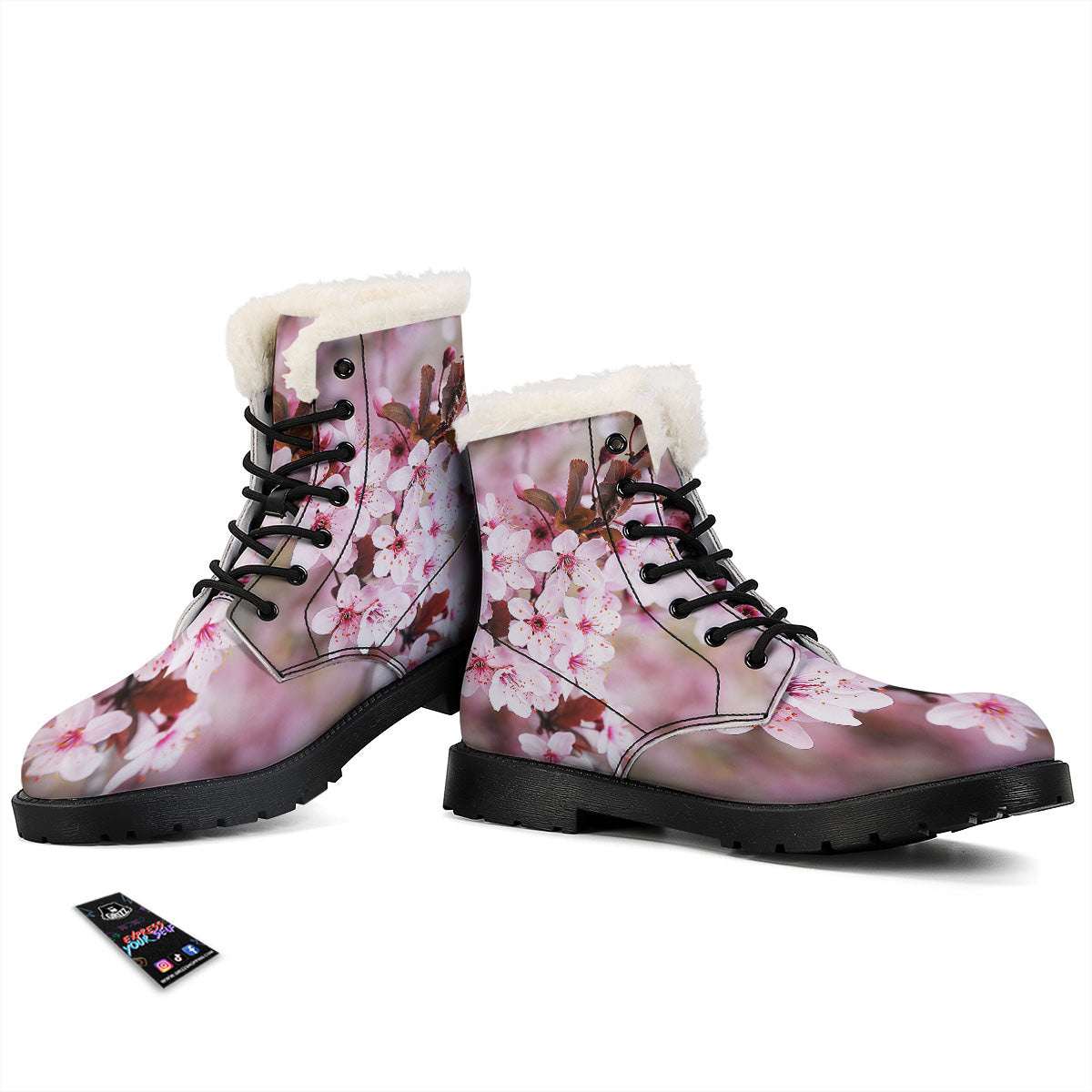 Cherry Blossom Sakura Print Winter Boots-grizzshop