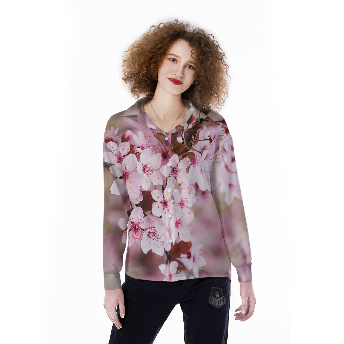 Cherry Blossom Sakura Print Women's Long Sleeve Shirts-grizzshop