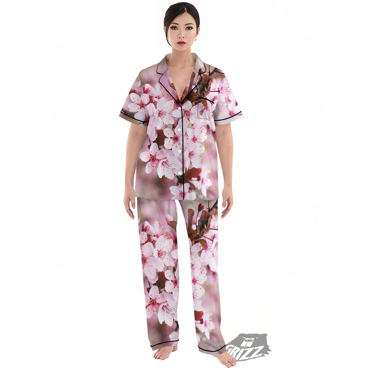 Cherry Blossom Sakura Print Women's Pajamas Set-grizzshop