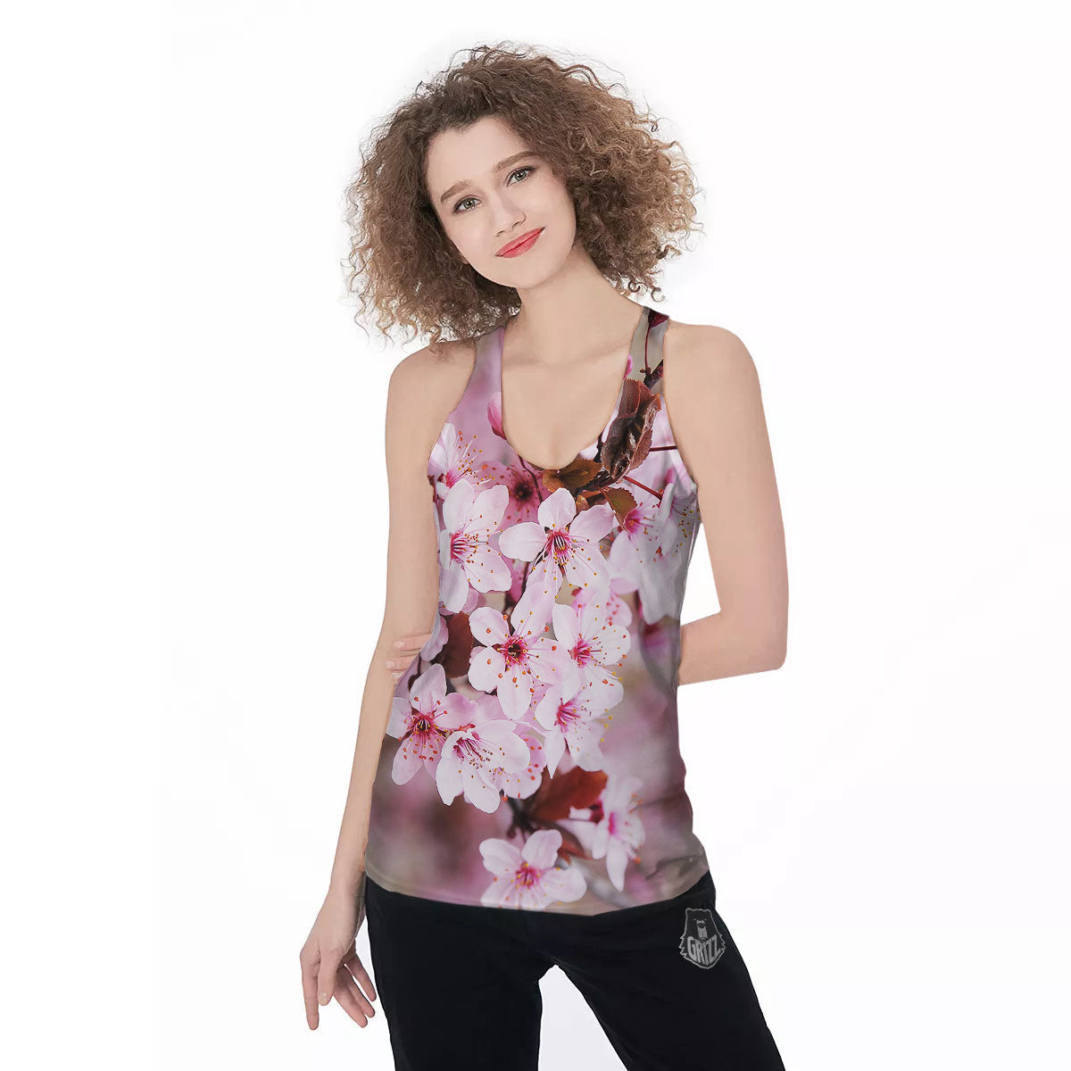 Cherry Blossom Sakura Print Women's Racerback Tank Top-grizzshop