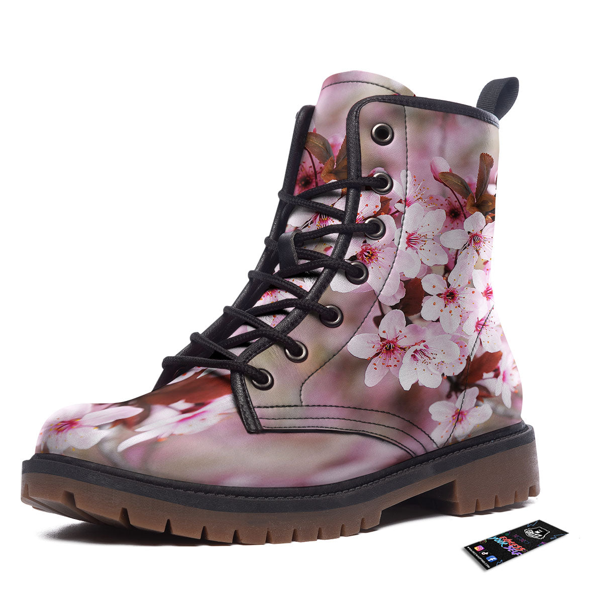Cherry Blossom Sakura Print Work Boots-grizzshop