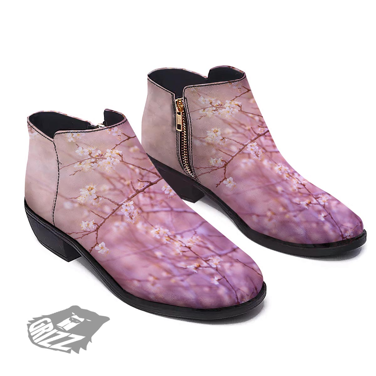 Cherry Blossom Sunrise Japanese Print Ankle Boots-grizzshop