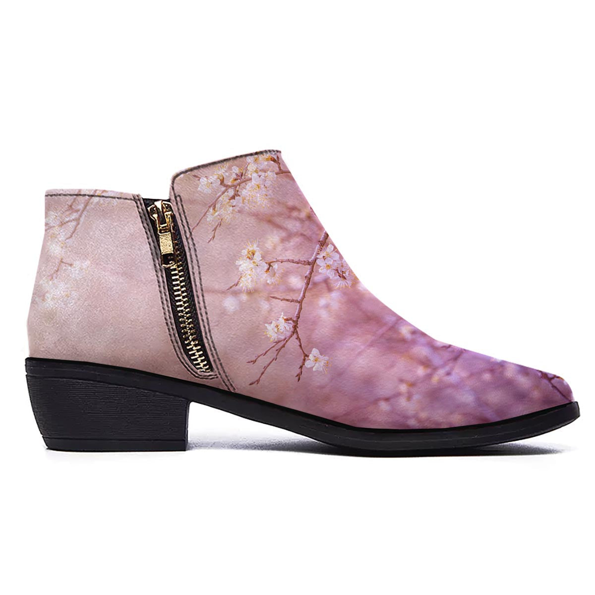 Cherry Blossom Sunrise Japanese Print Ankle Boots-grizzshop