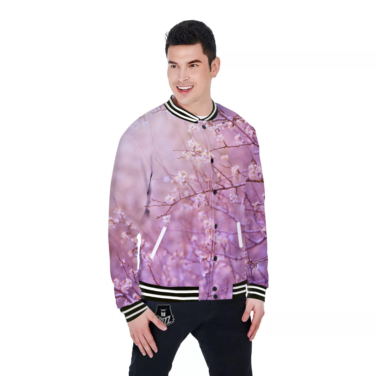 Cherry Blossom Sunrise Japanese Print Baseball Jacket-grizzshop