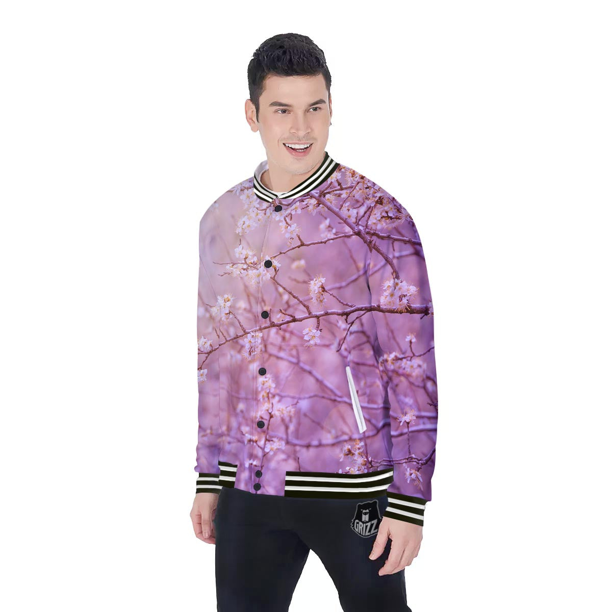 Cherry Blossom Sunrise Japanese Print Baseball Jacket-grizzshop