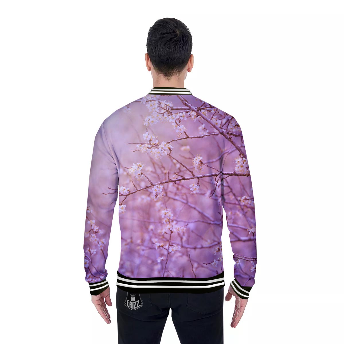 Cherry Blossom Sunrise Japanese Print Baseball Jacket-grizzshop