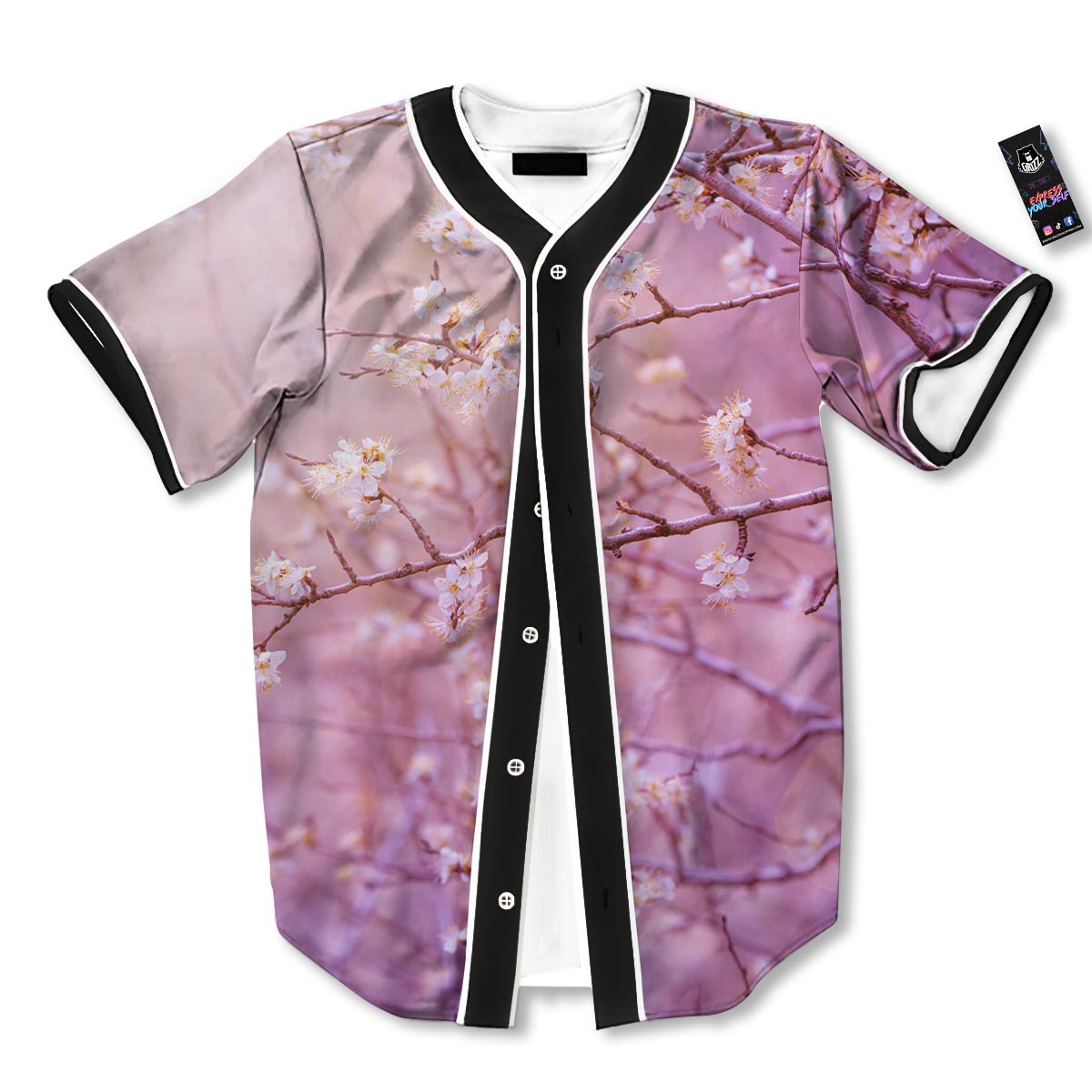Cherry Blossom Sunrise Japanese Print Baseball Jersey-grizzshop