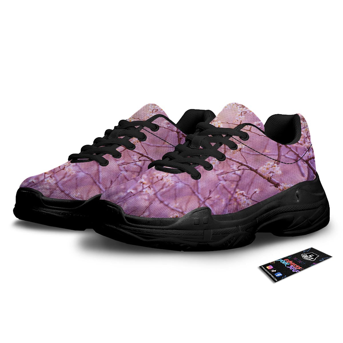 Cherry Blossom Sunrise Japanese Print Black Chunky Shoes-grizzshop