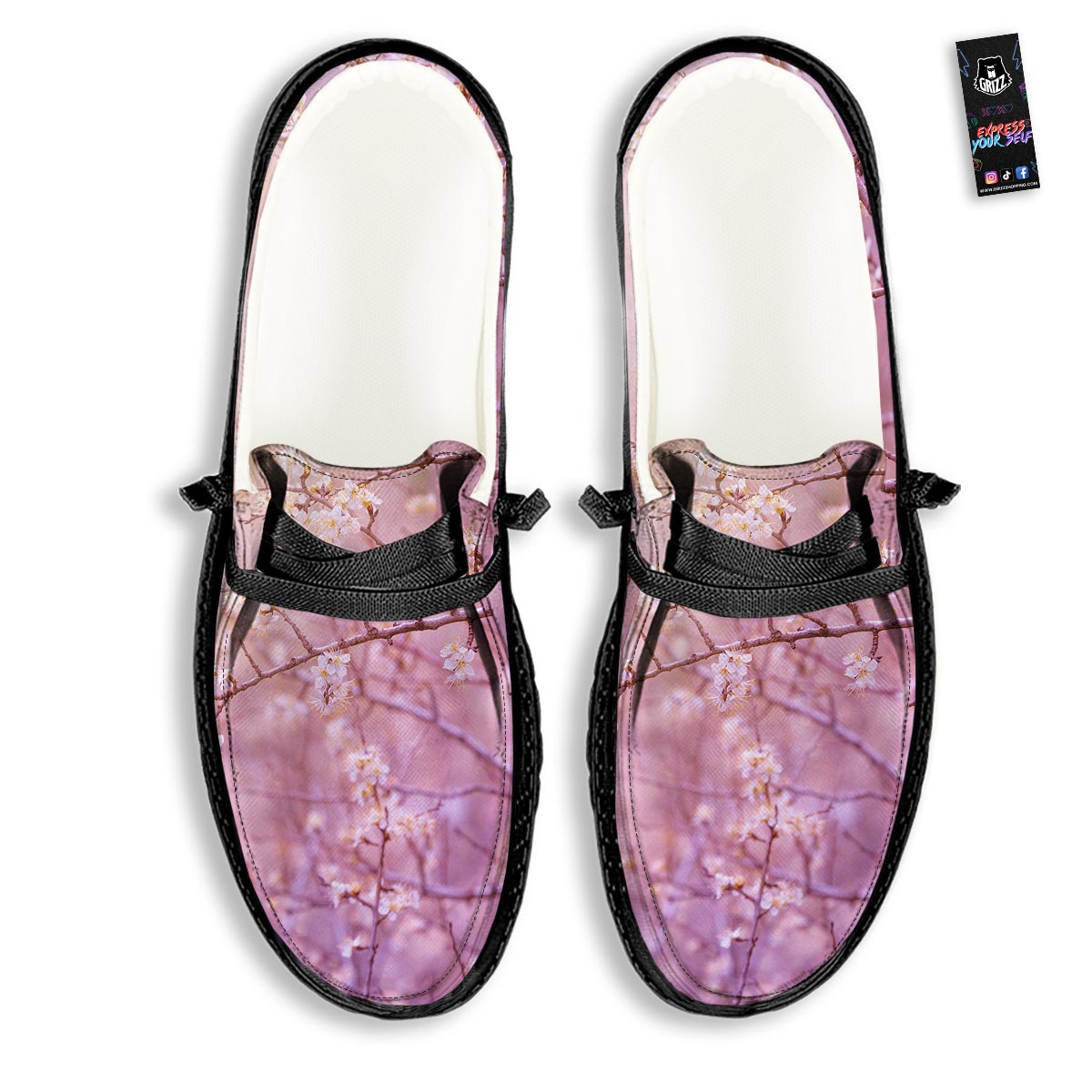Cherry Blossom Sunrise Japanese Print Black Loafers-grizzshop