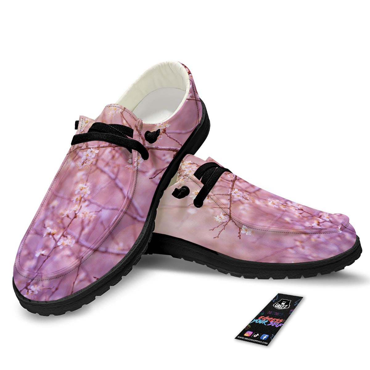 Cherry Blossom Sunrise Japanese Print Black Loafers-grizzshop