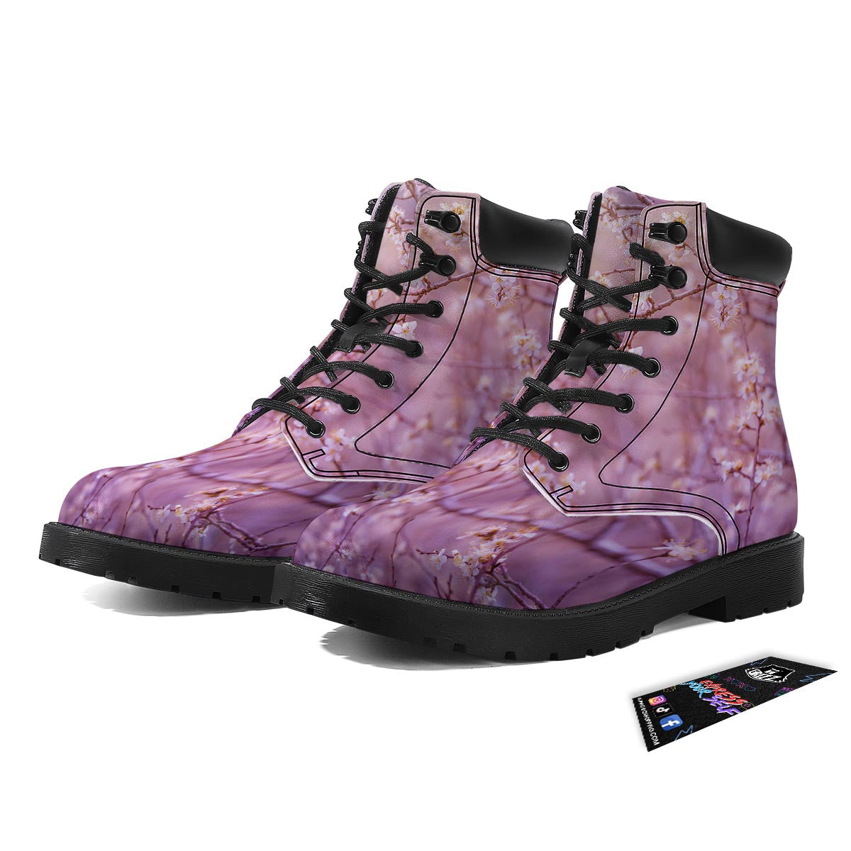 Cherry Blossom Sunrise Japanese Print Boots-grizzshop