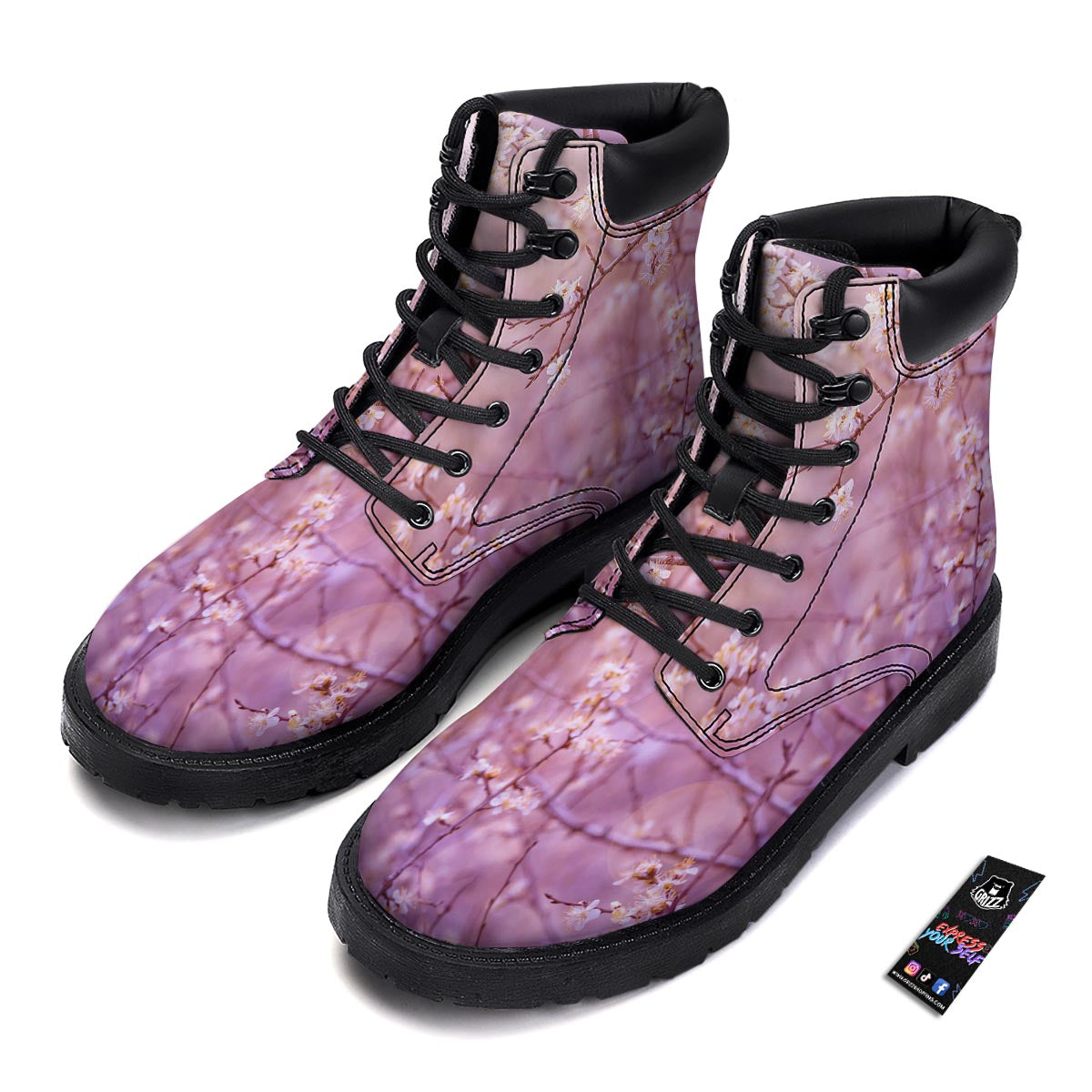 Cherry Blossom Sunrise Japanese Print Boots-grizzshop
