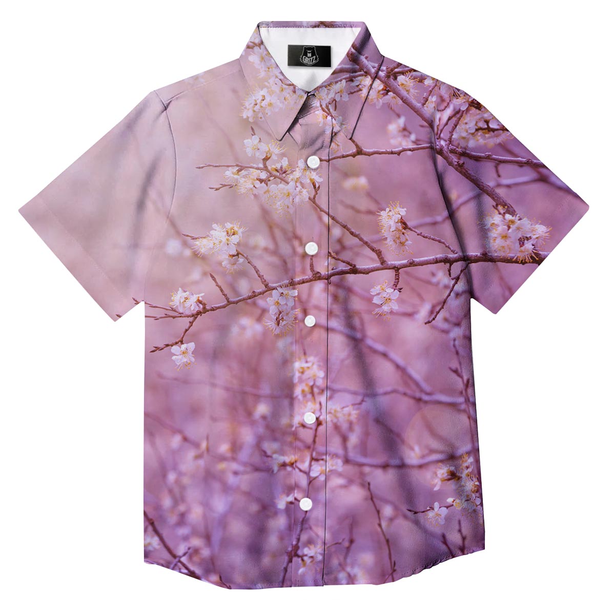 Cherry Blossom Sunrise Japanese Print Button Up Shirt-grizzshop