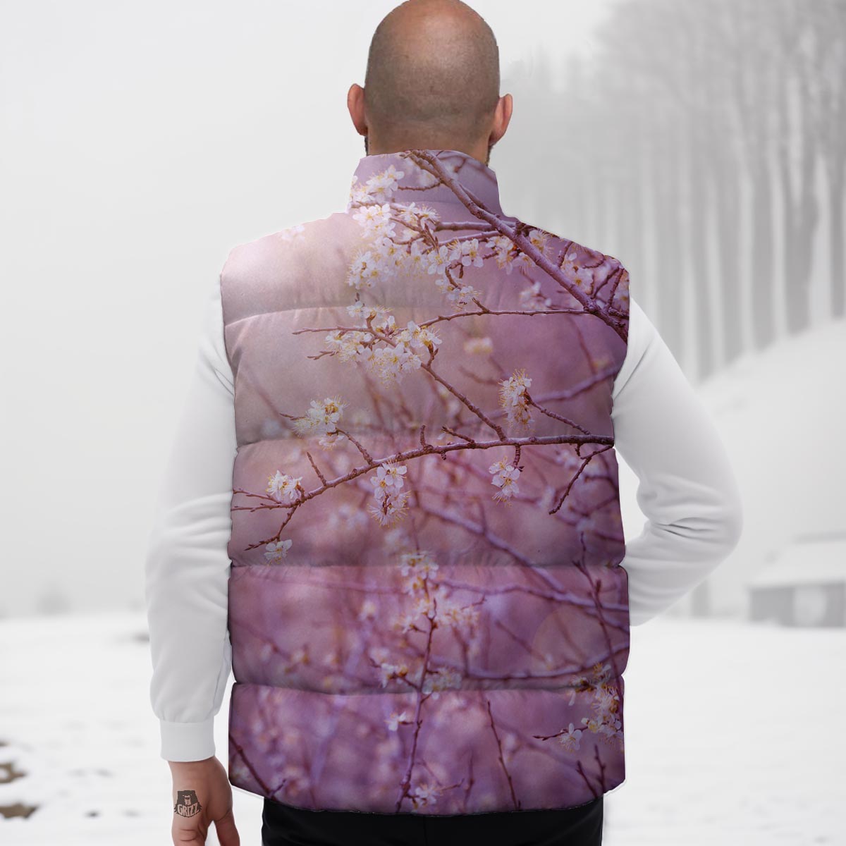 Cherry Blossom Sunrise Japanese Print Down Vest
