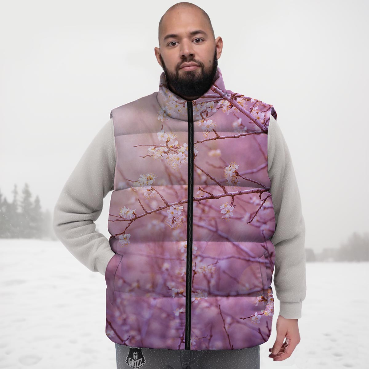 Cherry Blossom Sunrise Japanese Print Down Vest
