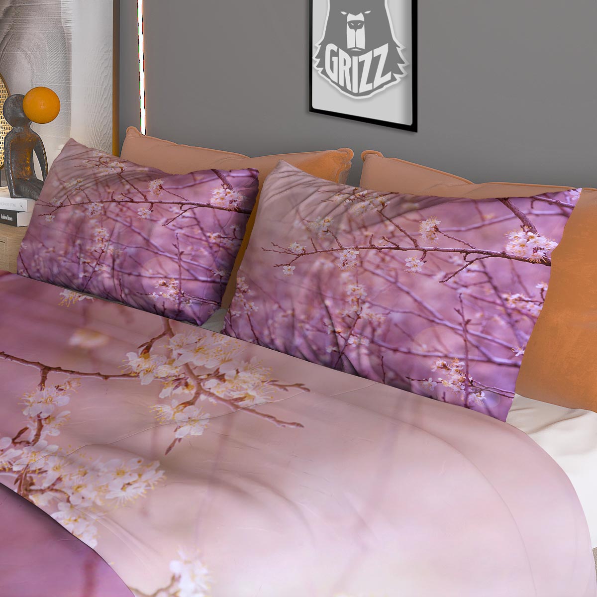 Cherry Blossom Sunrise Japanese Print Duvet Cover Bedding Set