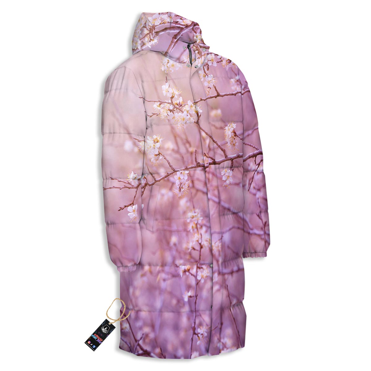 Cherry Blossom Sunrise Japanese Print Long Down Jacket-grizzshop