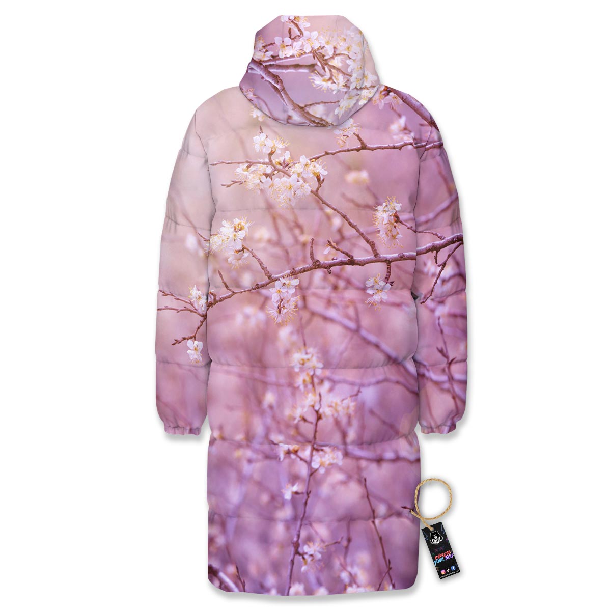 Cherry Blossom Sunrise Japanese Print Long Down Jacket-grizzshop