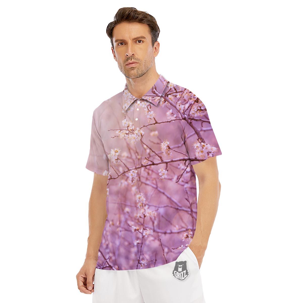 Cherry Blossom Sunrise Japanese Print Men's Golf Shirts-grizzshop