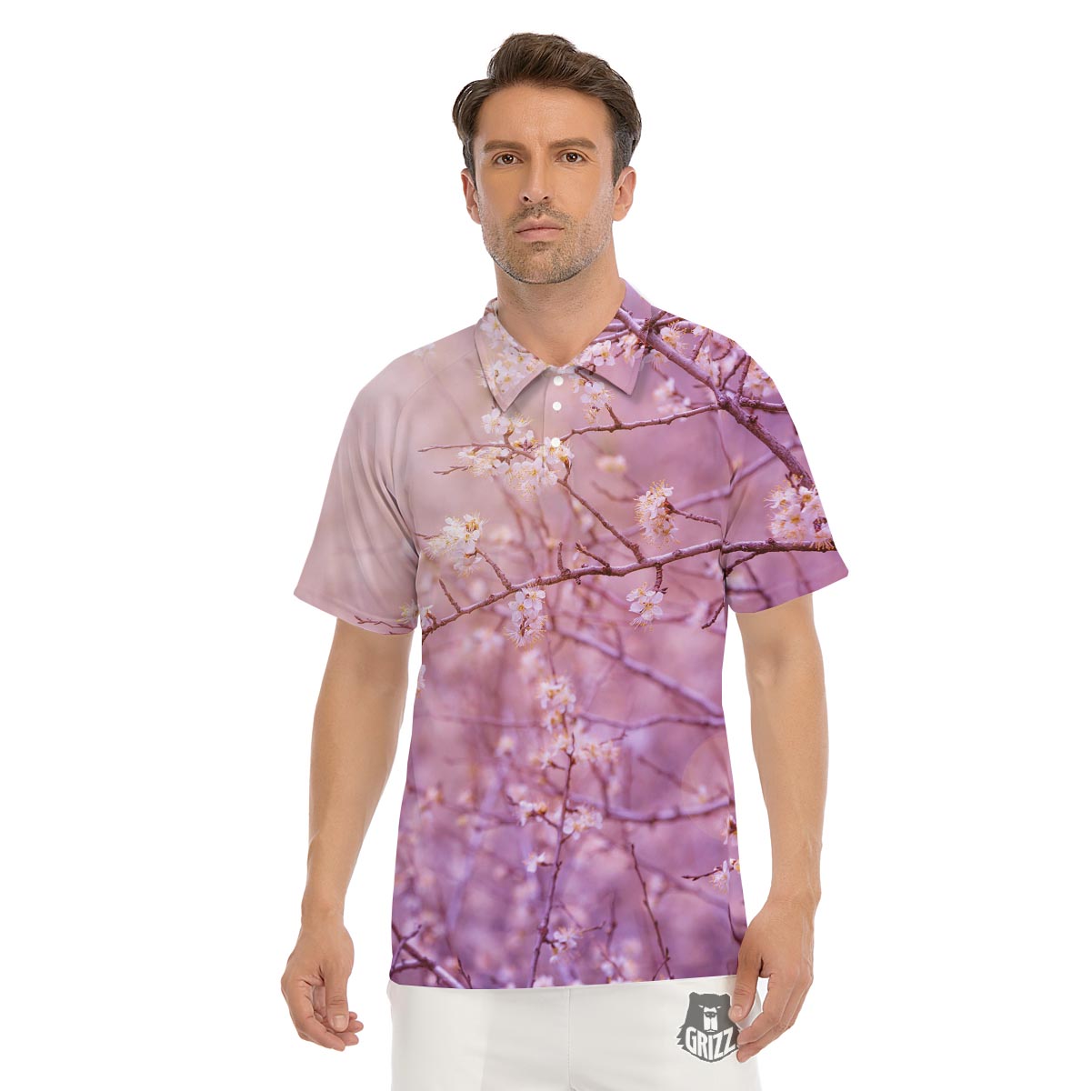 Cherry Blossom Sunrise Japanese Print Men's Golf Shirts-grizzshop