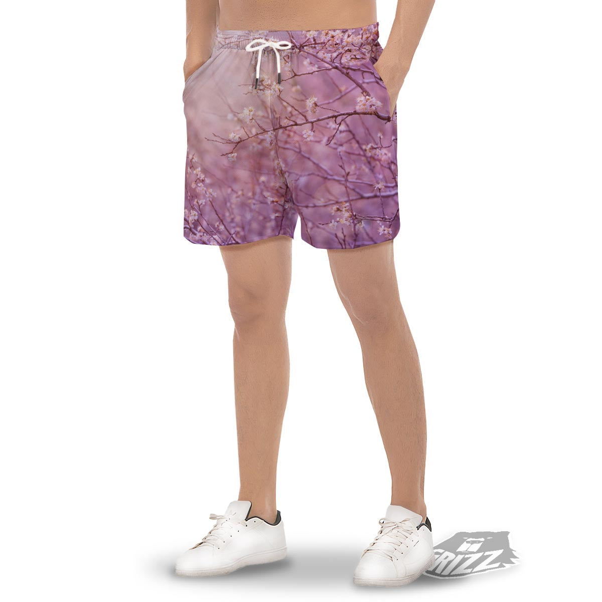 Cherry Blossom Sunrise Japanese Print Men's Gym Shorts-grizzshop