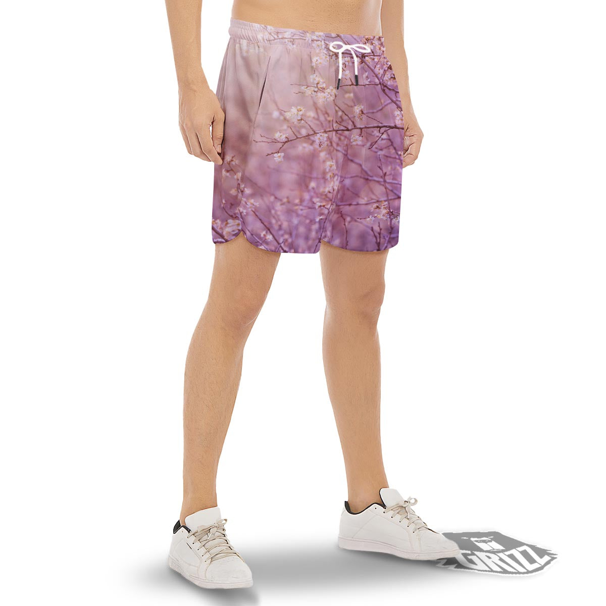 Cherry Blossom Sunrise Japanese Print Men's Gym Shorts-grizzshop
