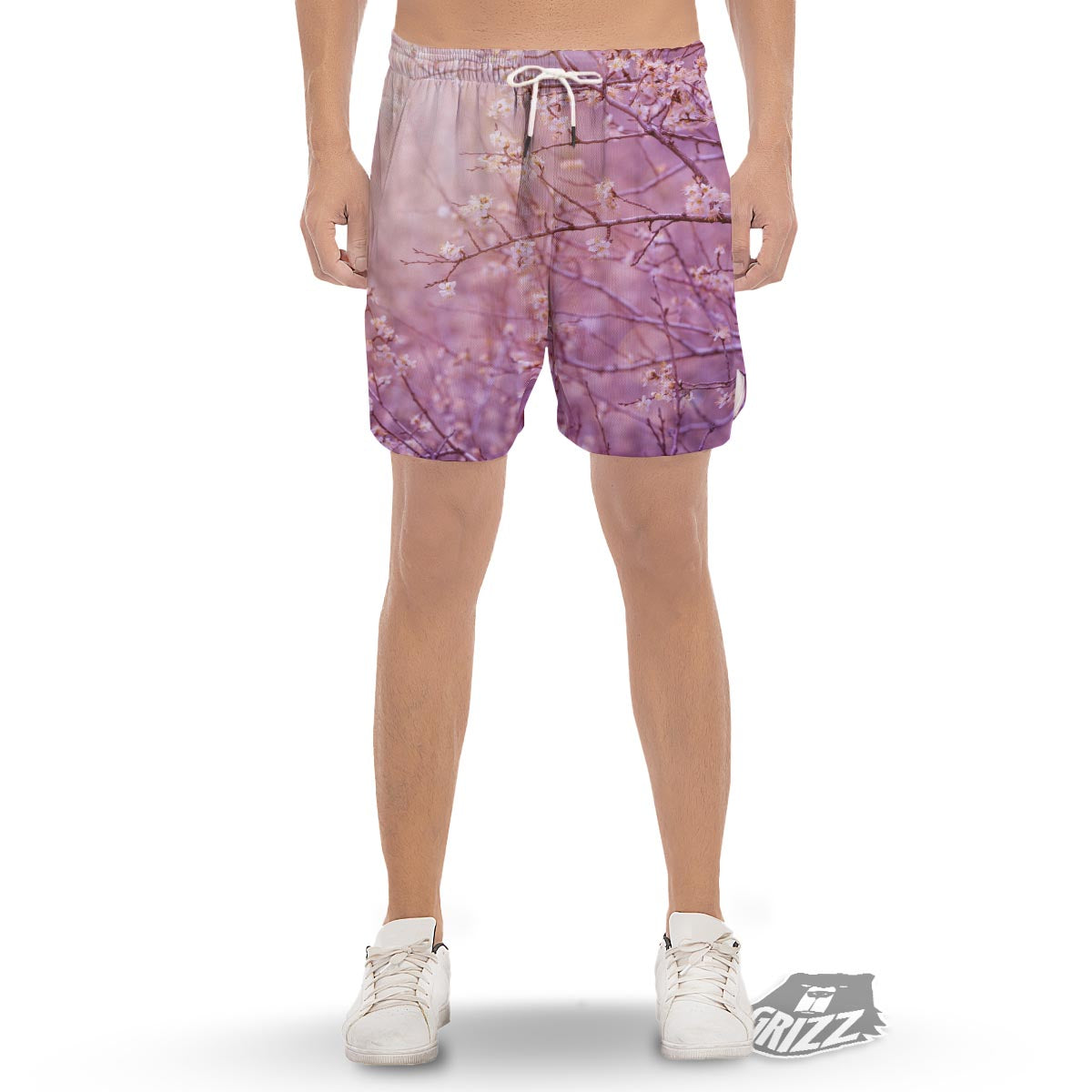 Cherry Blossom Sunrise Japanese Print Men's Gym Shorts-grizzshop