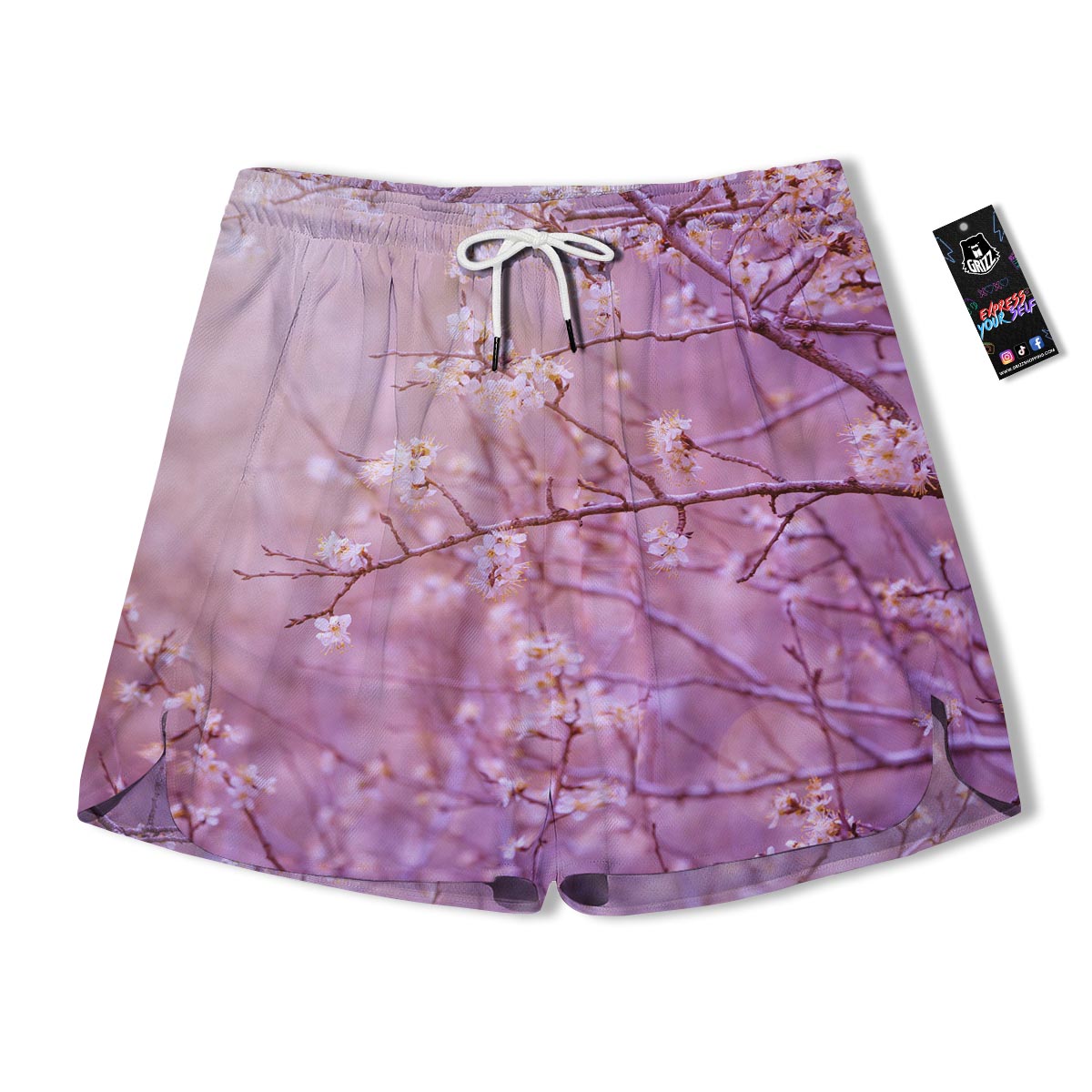 Cherry Blossom Sunrise Japanese Print Men's Running Shorts-grizzshop