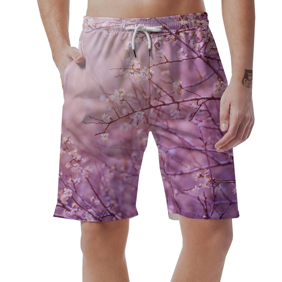 Cherry Blossom Sunrise Japanese Print Men's Shorts-grizzshop