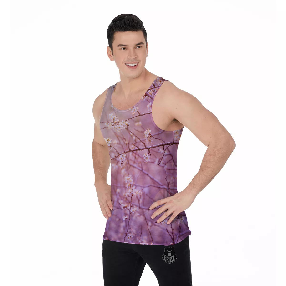 Cherry Blossom Sunrise Japanese Print Men's Tank Top-grizzshop
