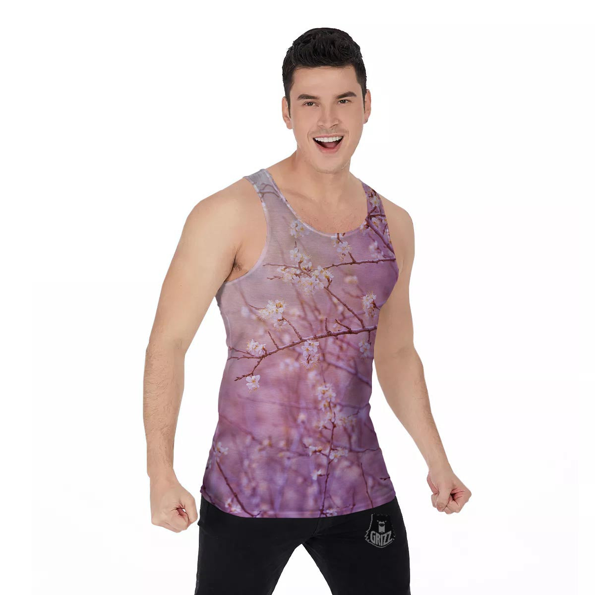 Cherry Blossom Sunrise Japanese Print Men's Tank Top-grizzshop