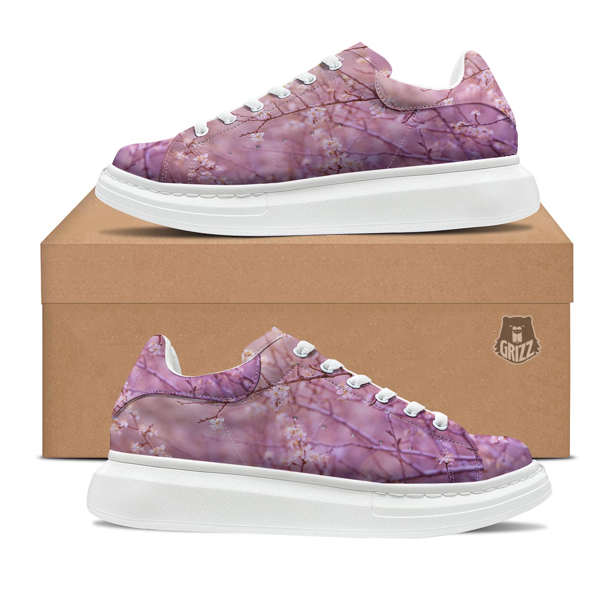 Cherry Blossom Sunrise Japanese Print Platform Shoes-grizzshop