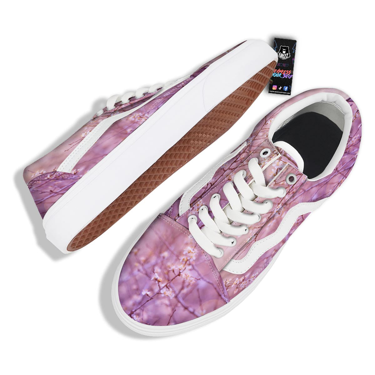 Cherry Blossom Sunrise Japanese Print Skate Shoes-grizzshop