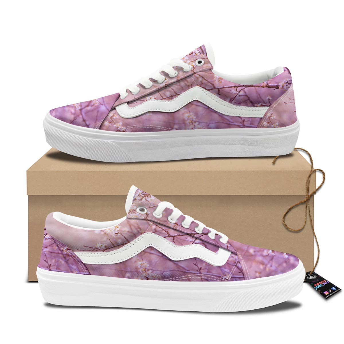 Cherry Blossom Sunrise Japanese Print Skate Shoes-grizzshop