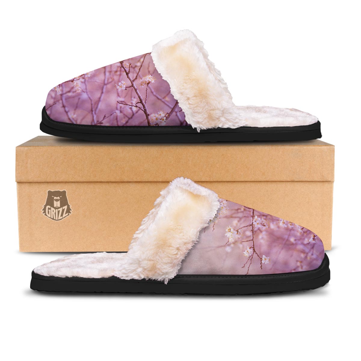Cherry Blossom Sunrise Japanese Print Slippers-grizzshop