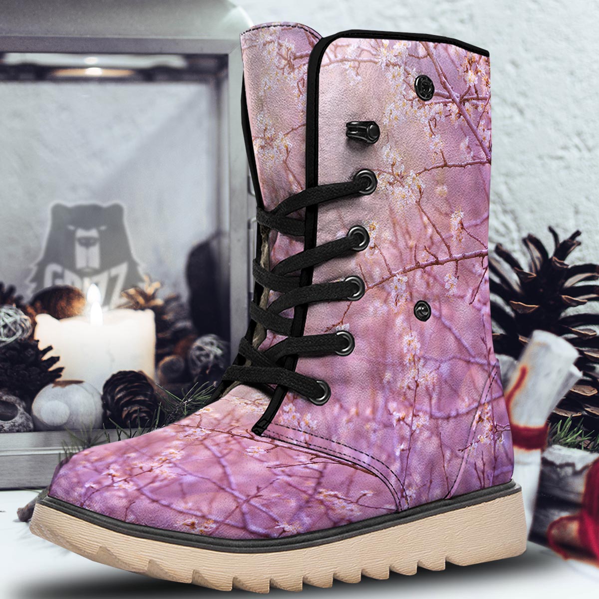 Cherry Blossom Sunrise Japanese Print Snow Boots-grizzshop