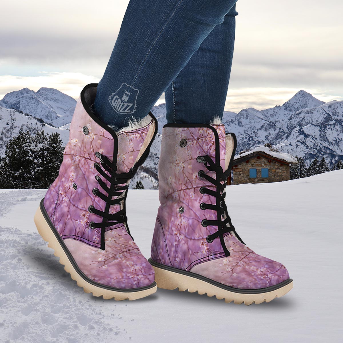 Cherry Blossom Sunrise Japanese Print Snow Boots-grizzshop